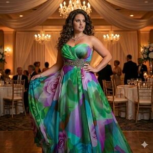 Vintage Size 20 Cassandra Stone Mac Duggal Fabulouss Watercolor Floral Chiffon